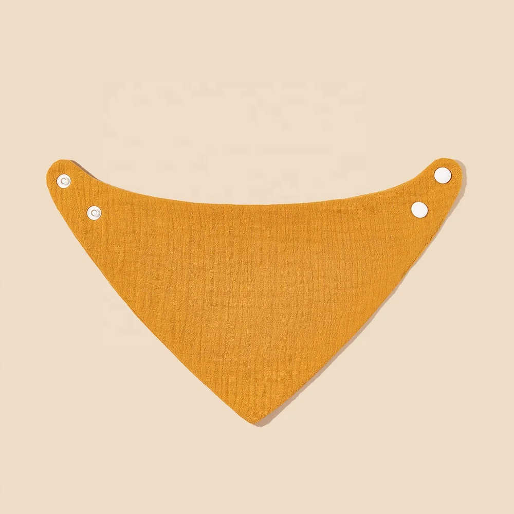 Solid Color Organic Cotton Wrinkled Muslin Double  Layers  Triangle Baby Bibs 4 Layers Acceptable Different Colors