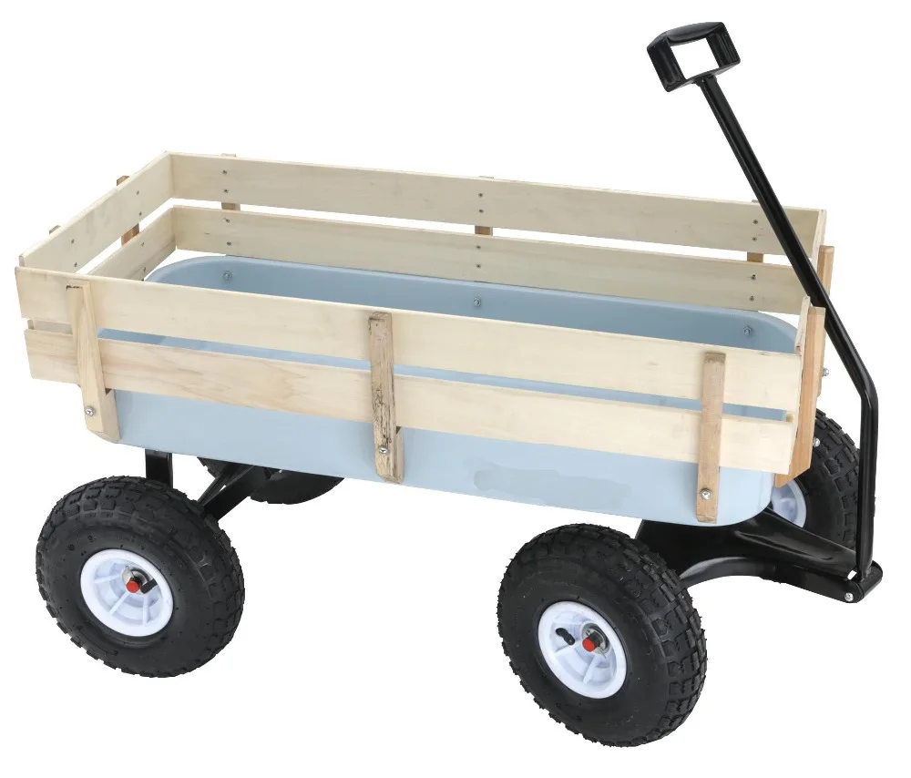 
Garden New Fashion Early Learning Kids Wooden Carriage Outdoor Wagon Pull Long Trolley 
