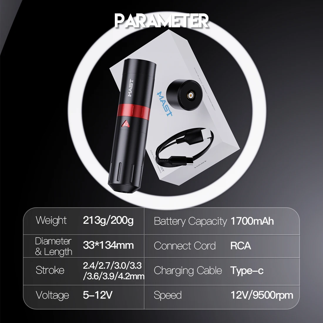 Dragonhawk 2.4-4.2mm Stroke Wireless Tattoo Pen Permanent Makeup Machine With Double Battery Mast