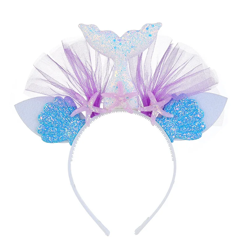 Rainbow color mermaid hair hoop European and American children party animal hair hair princess mermaid gauze flowers