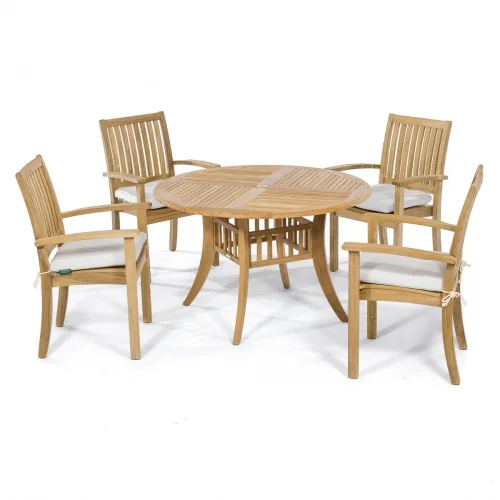patio outdoor dinning table and chair set balcony garden teak wood round dining table set furniture