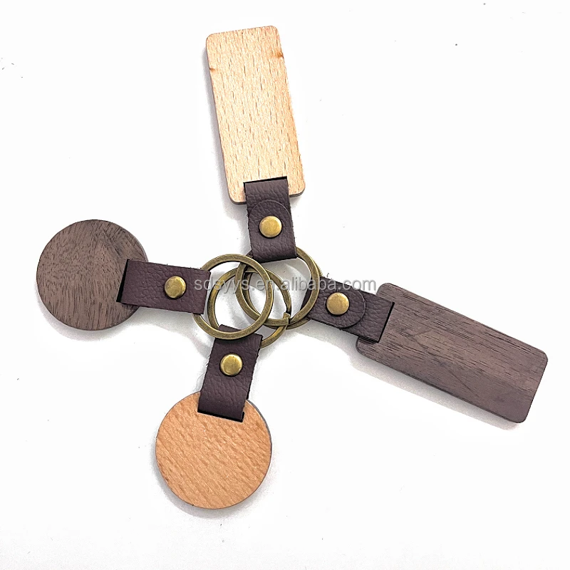 Custom DIY Gifts Handmade natural Blank Wooden Factory Keychain Wooden Key Tag with Split Ring Key Chain For Souvenir gift