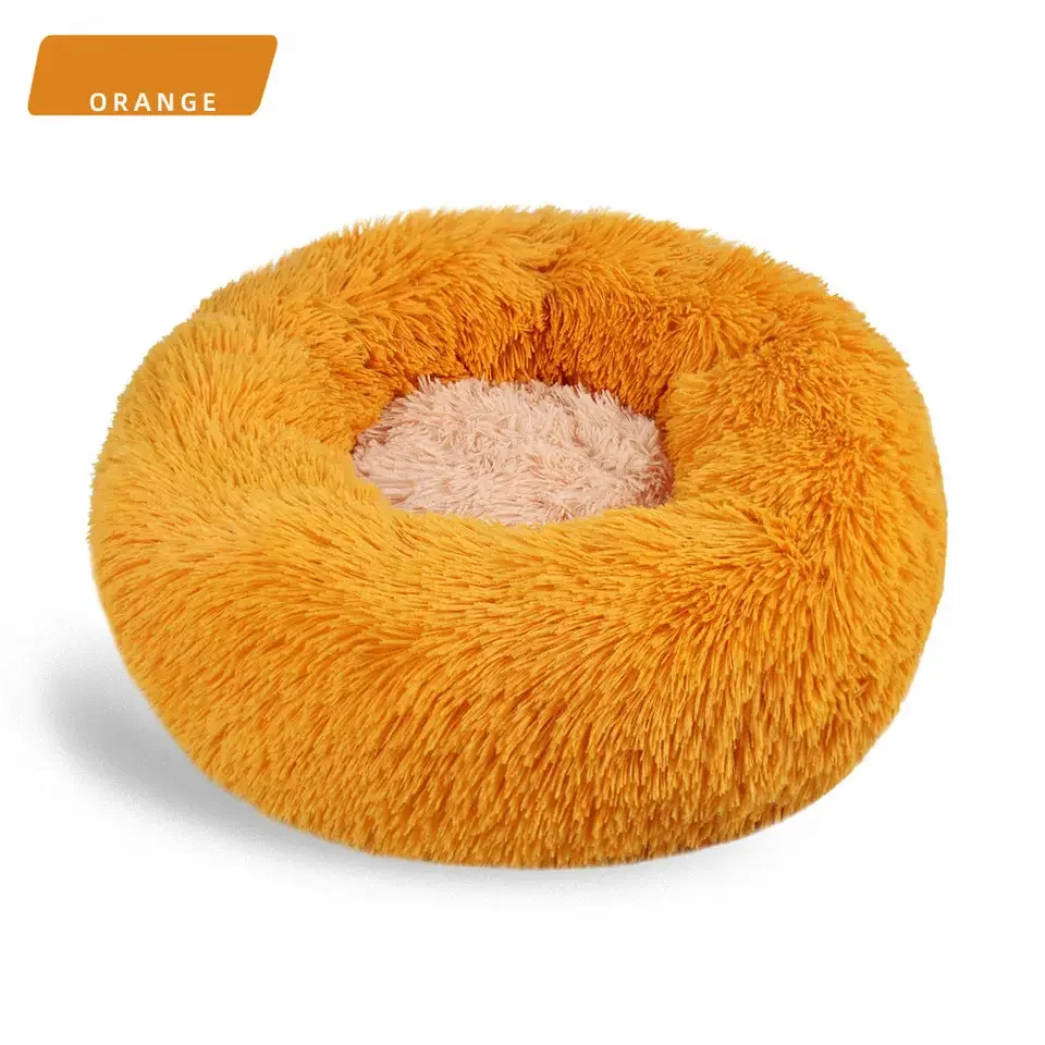 High Quality Long Plush Donut Pet Bed Round Donut Shaped Cat Soft Washable Beds