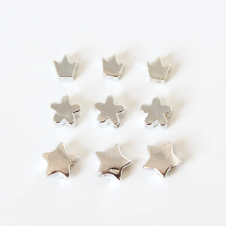S925 Sterling silver geometric crown five-pointed star spacer beads DIY Hand beading accessories flower perforated beads