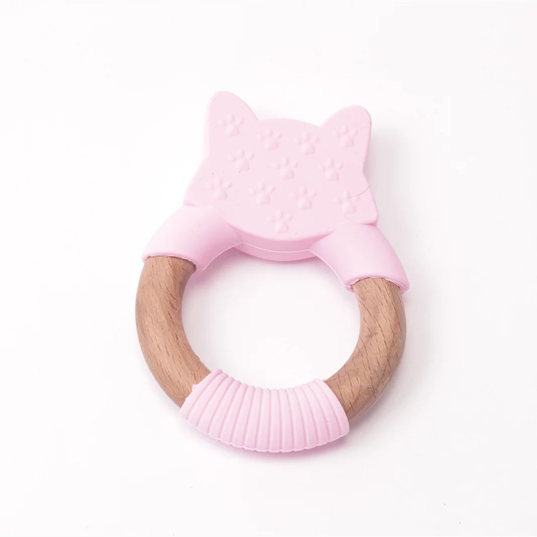 teether on wooden ring  baby rattle teether  Toy for Babies and infants ChewSoothing teething Chain Ring Food Grade.