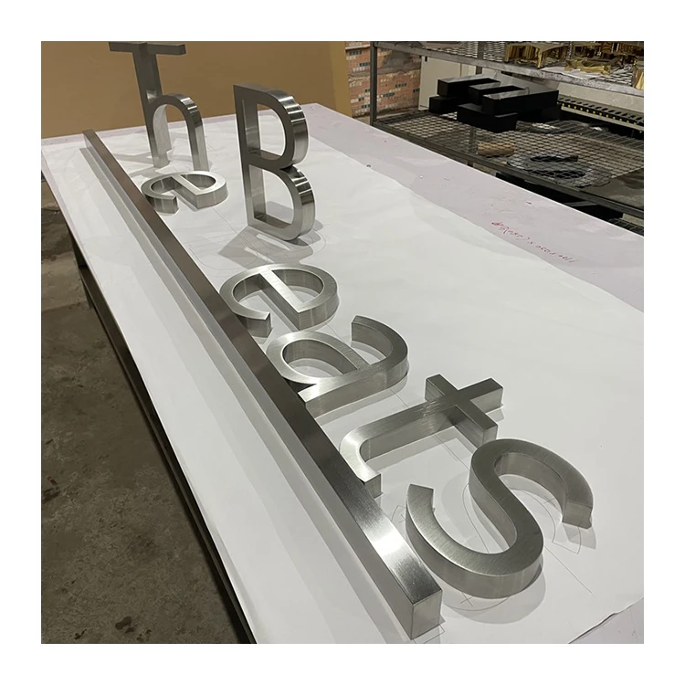 Custom Business Signs Indoor Silver Brushed Metal Alphabet Letters Logo Office 3D Reception Sign For Wall