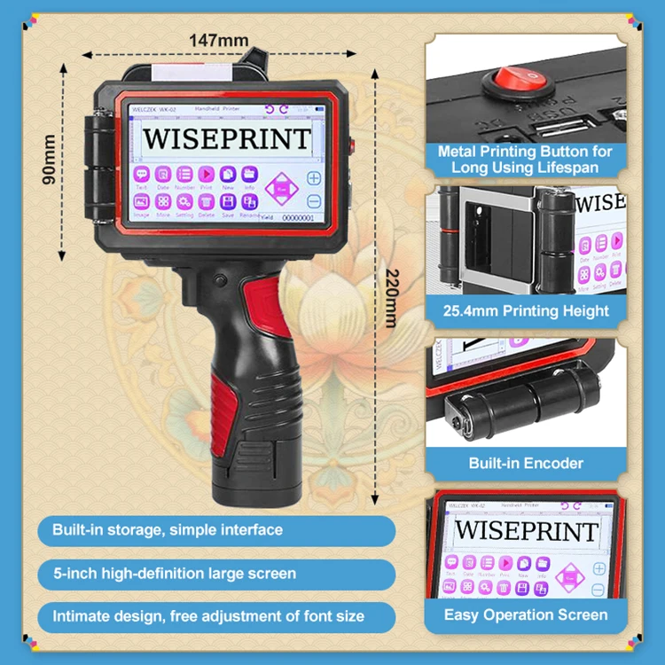 WISEPRINT TIJ Этикетка Код бутылки пластиковая древесина печать 254 25 4 мм портативный цифровой HP-WP500 ручной струйный принтер
