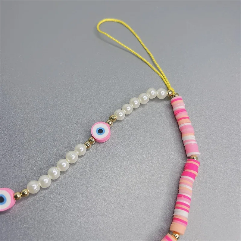  INS Fashion Pearls Colorful Bead Phone Chain for Girls Good Quality Boho Blue Eyes Beads