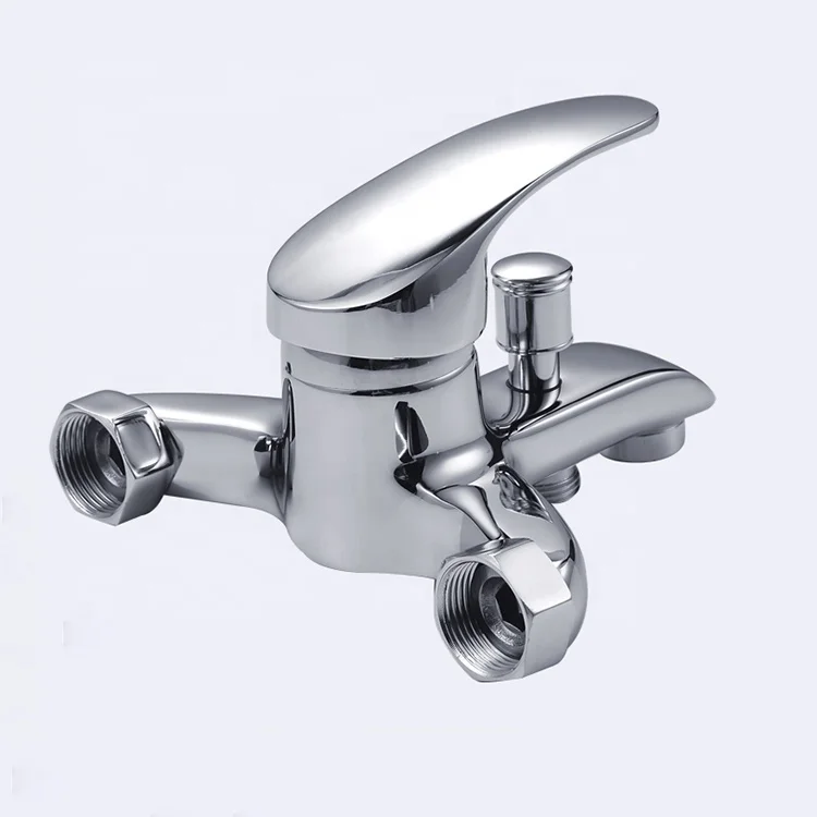 Single lever chrome finish brass shower faucet wall mounted bath mixer tap