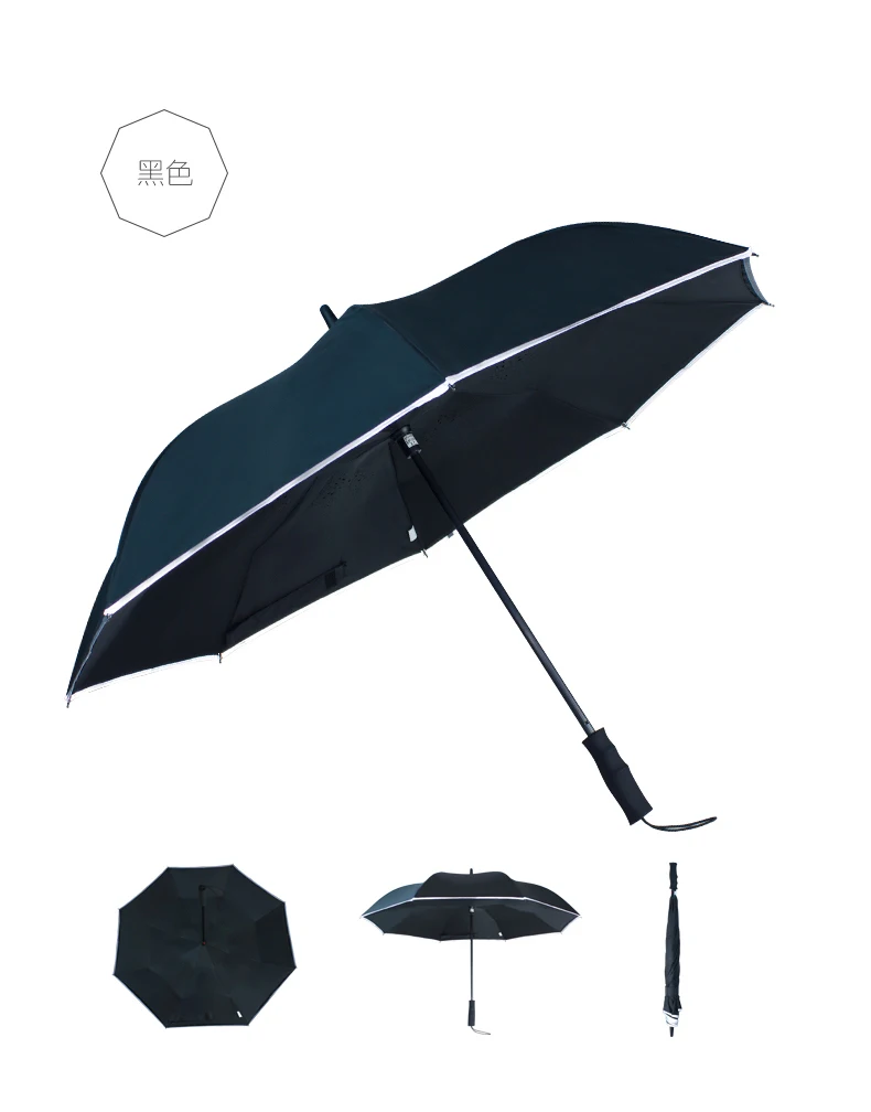 2022 Double layer Car Reverse Manual open straight handle reflective edge Inverted Umbrella