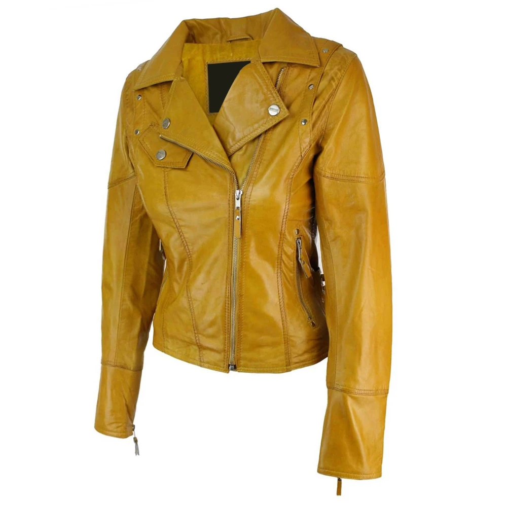 
Stone washed women leather jacket 