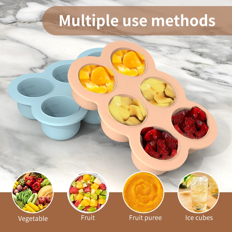 New Arrival Silicone Ice Cube Mold Large 6 pcs Ice Cube Maker Quick-freeze Demouldable Silicone Baby Food Storage Ice Cube Tray