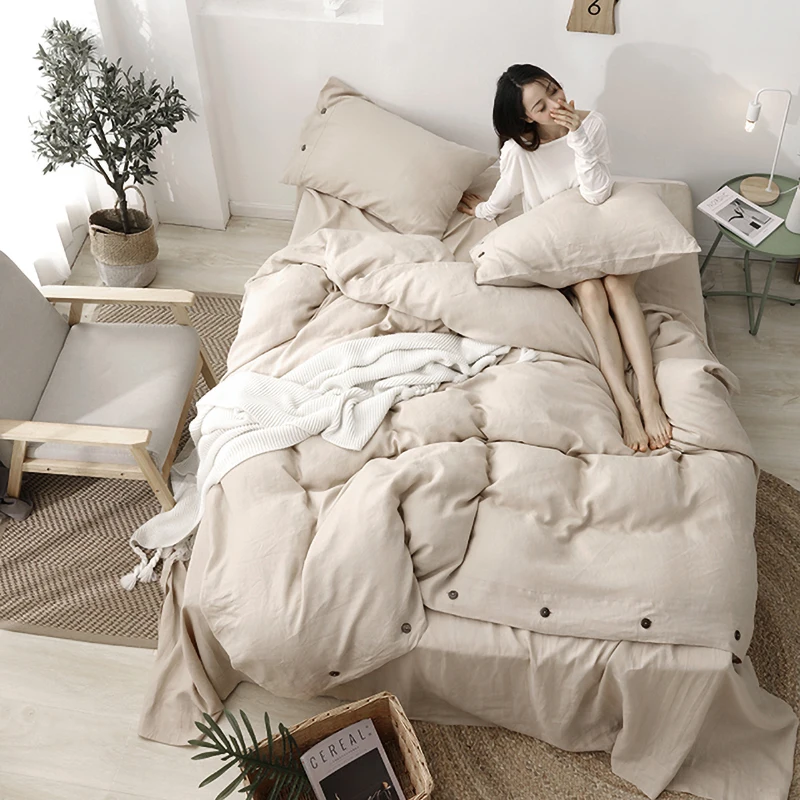 4 Pcs Linen Bedding Set Comforter Home European Style Natural Duvet Cover Bed sheet Flax Textile Quilt Bedsheets