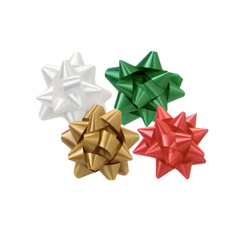 3.8 cm 1.5 inches 24pcs Set PET Christmas Bow Ribbon Matte Gift Bow Ribbons For Gift Wrap Self-adhesive Star Bow Gift Decoration