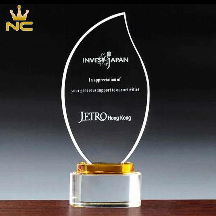 
Cheap Elegant Glass Leaf Award Trophy Crystal With Round Cylinder Base 
