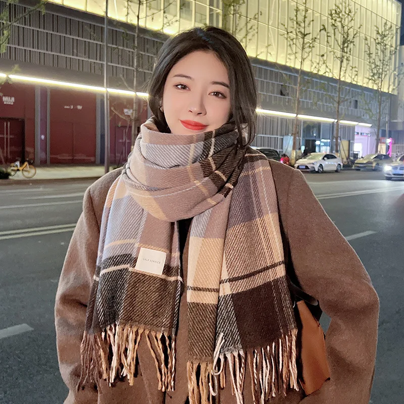 Fashion Thick Warm Winter Scarf Design Print Women Plaid Shawl Lady Wrap Tassel Scarves Knitted Men Blanket