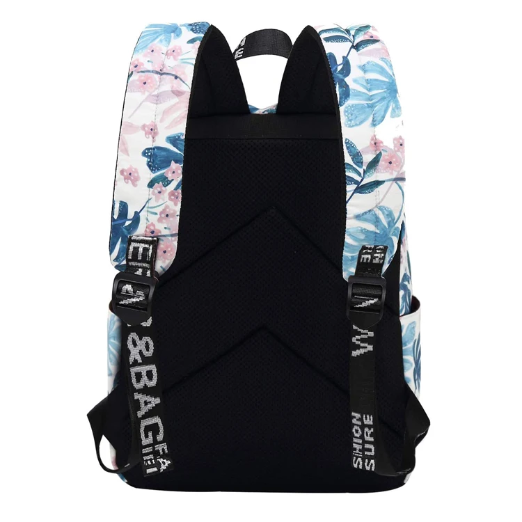 Korean Version Flowers Leaves Pattern School Bag Laptop Compartment Leisure Backpack For Teen Girls