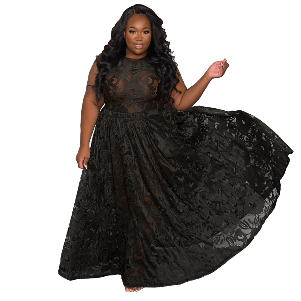 Lady Plus Size Evening Gowns Women Long Dresses Elegant Maxi Black Dinner Dress Wedding And Bridesmaid Dresses Lace