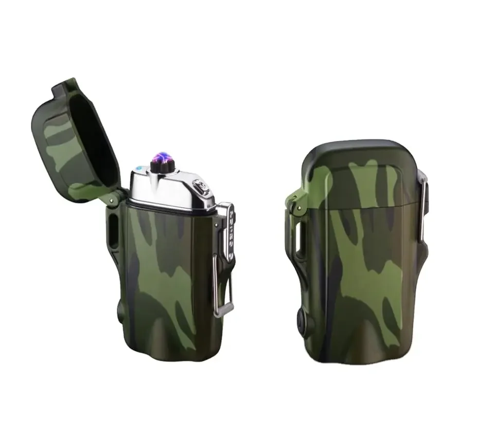 Camouflage Waterproof Double Arc Pulse Lighter Electric Plasma Windproof Cigarette Lighter USB Charging Electric Lighter