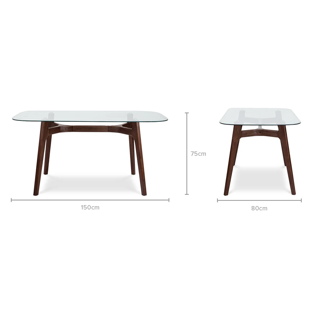 Kitchen with oak legs dining table top glass dining table