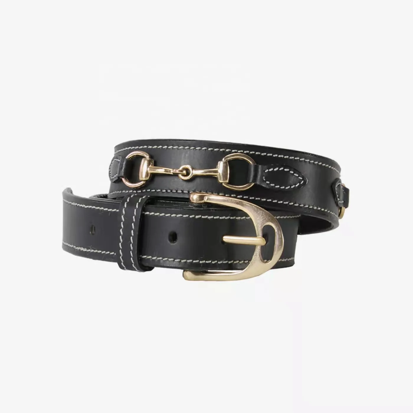 Fashionable Equestrian Rider Belt Rose Gold Horse Bit  Rose Gold Buckle  Leather Black