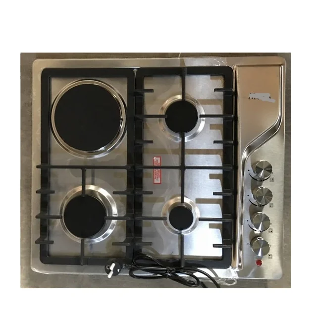 Бытовое приспособление для приготовления пищи с 4 горелками, газовая и электрическая горелка, варочная поверхность, встроенная плита из нержавеющей стали