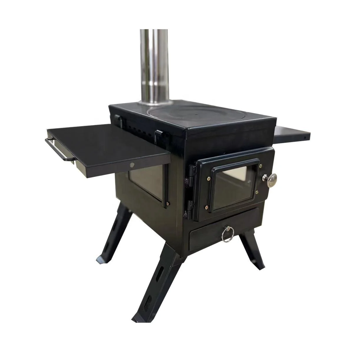 innovative  portable foldable small camping bell tent camping kitchen wood burning  stove with three glass for camping