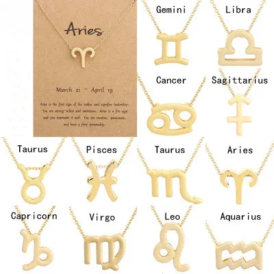 hot selling bisuteria Female 12 Zodiac Sign  Zodiac Necklace Pendant Necklace Chain joyeria Astrology Necklaces