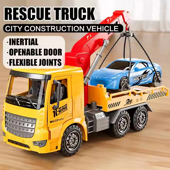 Interesting Plastic Freewheel Car Boys Friction Toy Vehicle Model City Rescue Tow Truck Toys for Kids