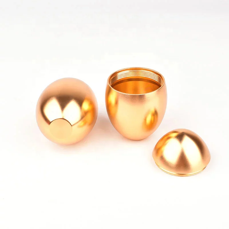 Smell proof air tight CNC aluminum alloy egg shape herb stash container egg tin with screw top