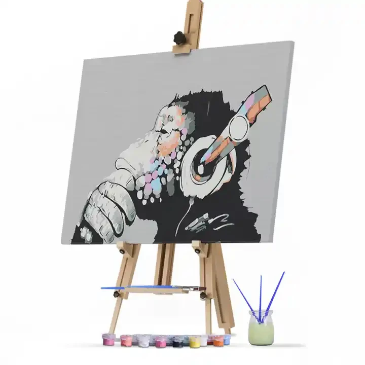 Hot Sale 30x40 40x50 Modern Thinker Black Monkey Hand Painted Diy Acrylic Animal Painting by Numbers