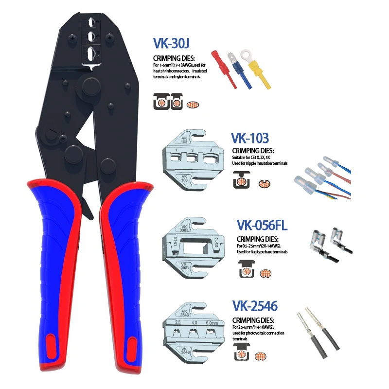 Terminals Crimping Tools Set VK-30J Plier with 103 056FL 2546 Interchangeable Jaws Ratcheting Wire Crimper