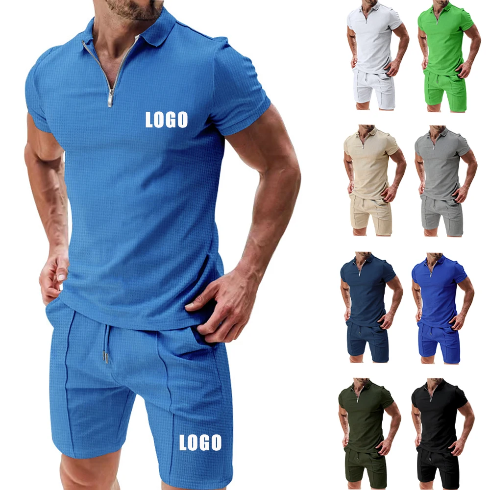 Waffle Polo Shirts And Shorts Set Men Summer Outfits Sets Plain Tracksuits Custom Track Suit For Men Conjuntos Deportivos Hombre