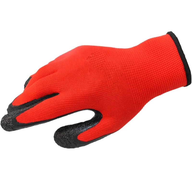 13Gague Polyester Lined Crinkle Latex Palm Coated Rubber Dipped Labor Protective Industrial Work Gloves