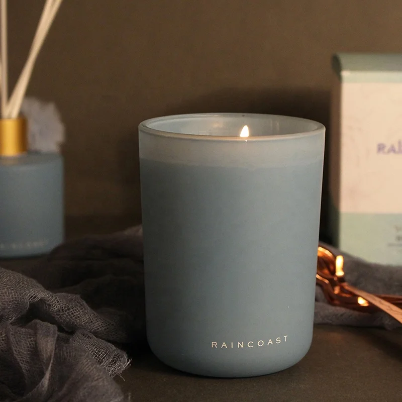 RAINCOAST Low MOQ Tinted Glass Candle ODM 240G Private Label Scented Candle Frosted Jar Wholesale