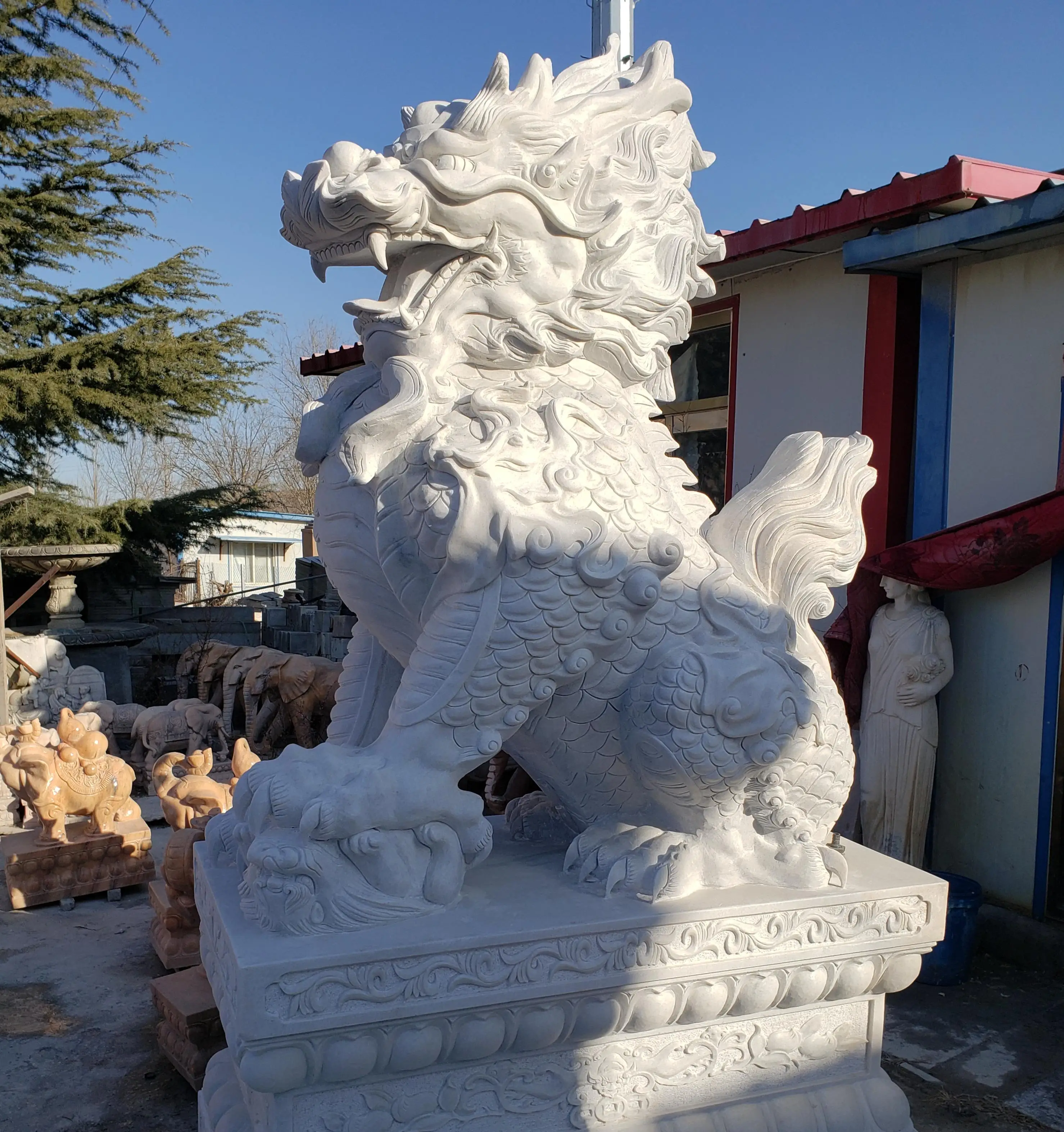 Outdoor Garden Decor Hand-carved Marble Dragon Stone Statue Sculpture Chinese Dragon Statue
