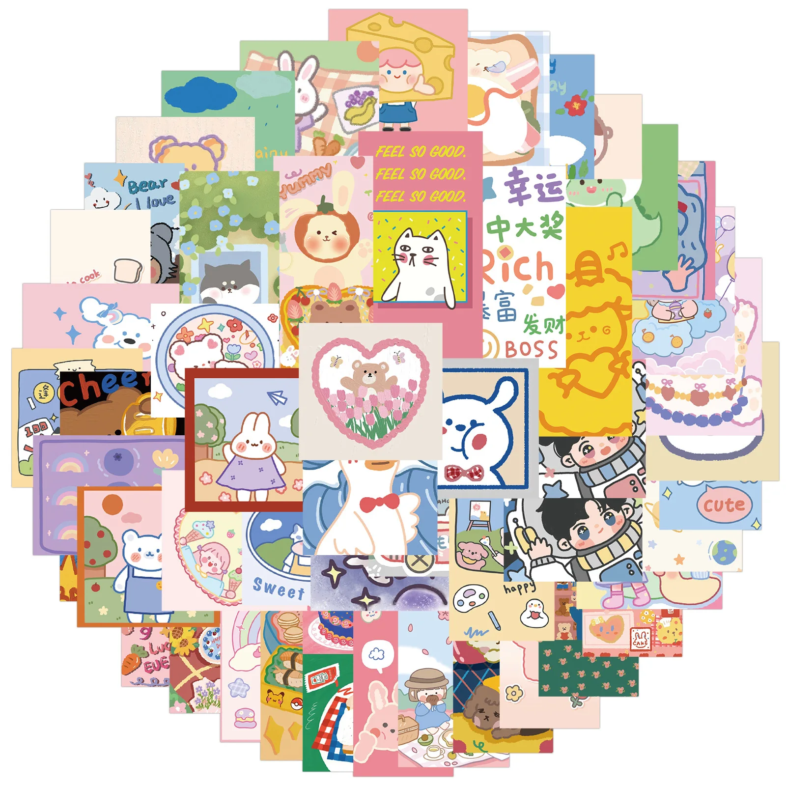 
50PCS Cute cartoon character animal pink girls rabbit bear animal sticker Luggage Computer Mobile Phone Creative label Sticker 