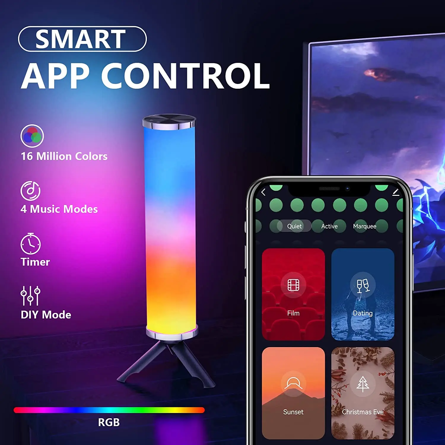 Indoor Tuya Music Sync Modes TV Backlight Multicolor RGB Ambient Lighting Remote Gaming Lights bar Smart led table lamp