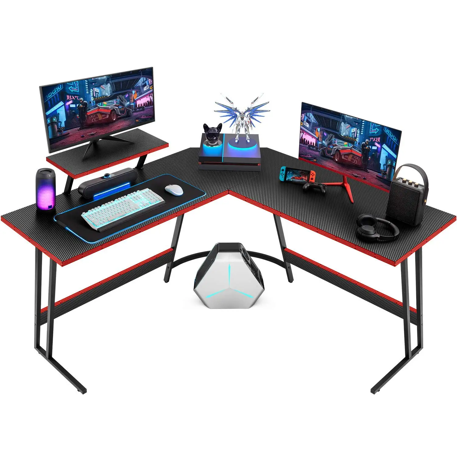 Игровой стол L-образной формы компьютерный угловой для ПК игровой с большой подставкой монитора (черный 51 дюйм)
