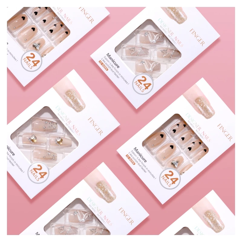 High Quality Fashion Trending Artificial Fingernails Low Price Wholesale Best Quality 24 Pcs Art Nails Press On Nails