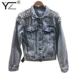 wholesale jacket Ladies short denim jacket women foreign trade beaded pearl loose autumn and winter new denim jacket