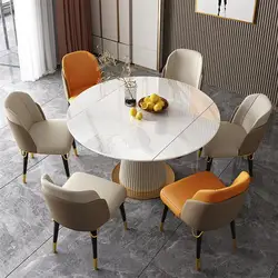 modern rotating telescopic round table light luxury rock slab expandable dining table