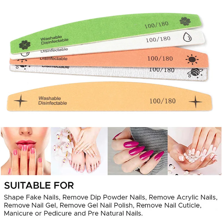 Double Sides Finger Filer Wooden 100 180 Grit Fingernail Manicure Tool Nail File Buffer for Home and Salon Use