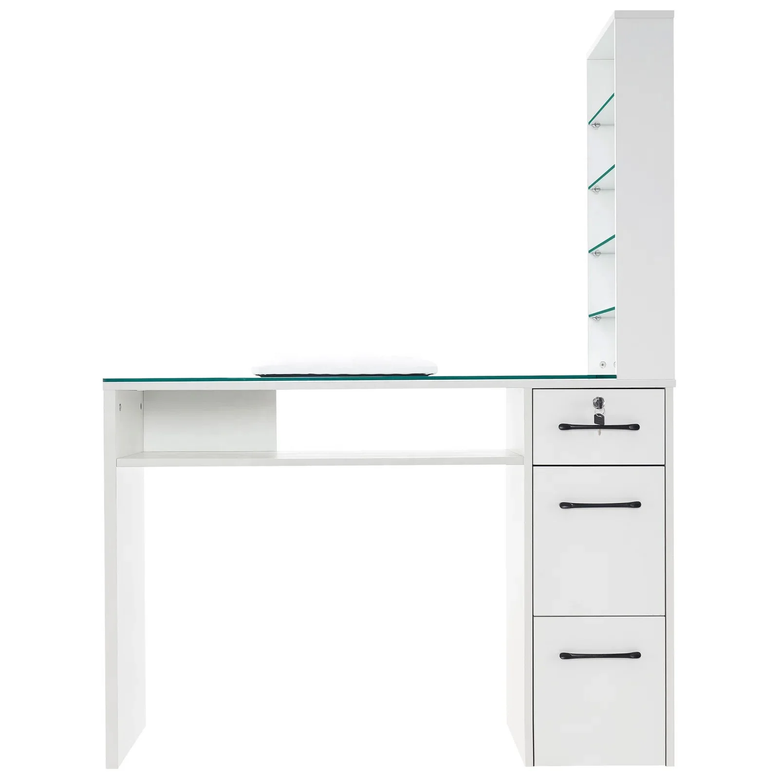 High Quality Beauty Nail Tables Drawers Shelves Glass Customized Salon Furniture Makeup Dressing Station Nail Manicure Table