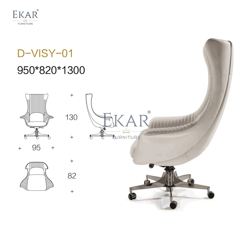 Modern Swivel Office Chair Champagne Gold Reclining Adjustable Headrest Massage Brushed Metal Legs Home Made Wood Fabric Iron