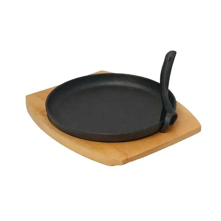 Mini round cast iron bbq grill plate with wood base for wood stove