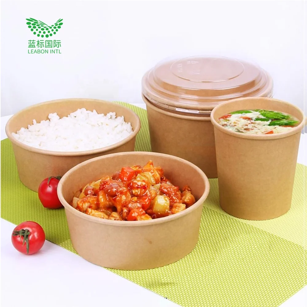 Wholesale Cheap Kraft  Paper bowls with lids Salad bowl food packaging containers to restaurant take away