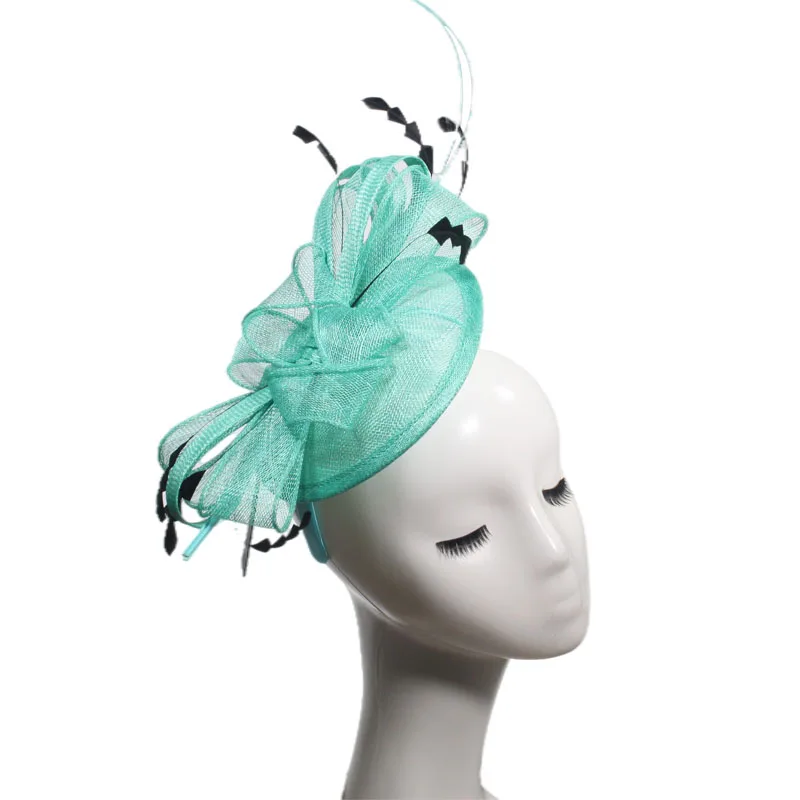 ABPF custom fashion sinamay flower feather headband fascinators tea women party derby church hats with net mesh