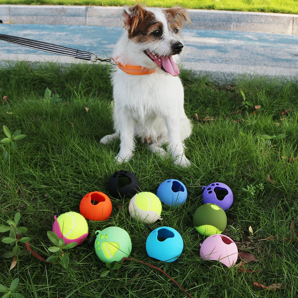 Custom Interactive & Movement 5cm Tennis Ball Sleeve Pet Toy Durable Chewing Toy with Ball Holder Strap for Dog Training