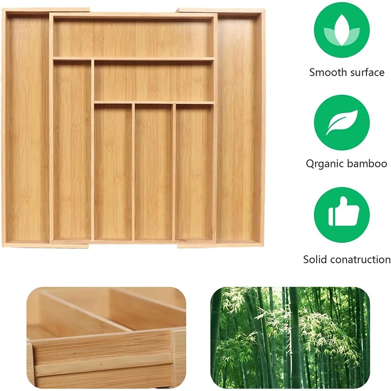 Expandable Bamboo Silverware Organizer Drawer for Utensils Holder Cutlery Drawer Tray with Dividers Flatware Kitchen organizer